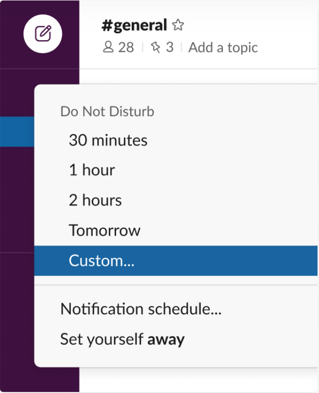 Do Not Disturb (DND) mode in Slack
