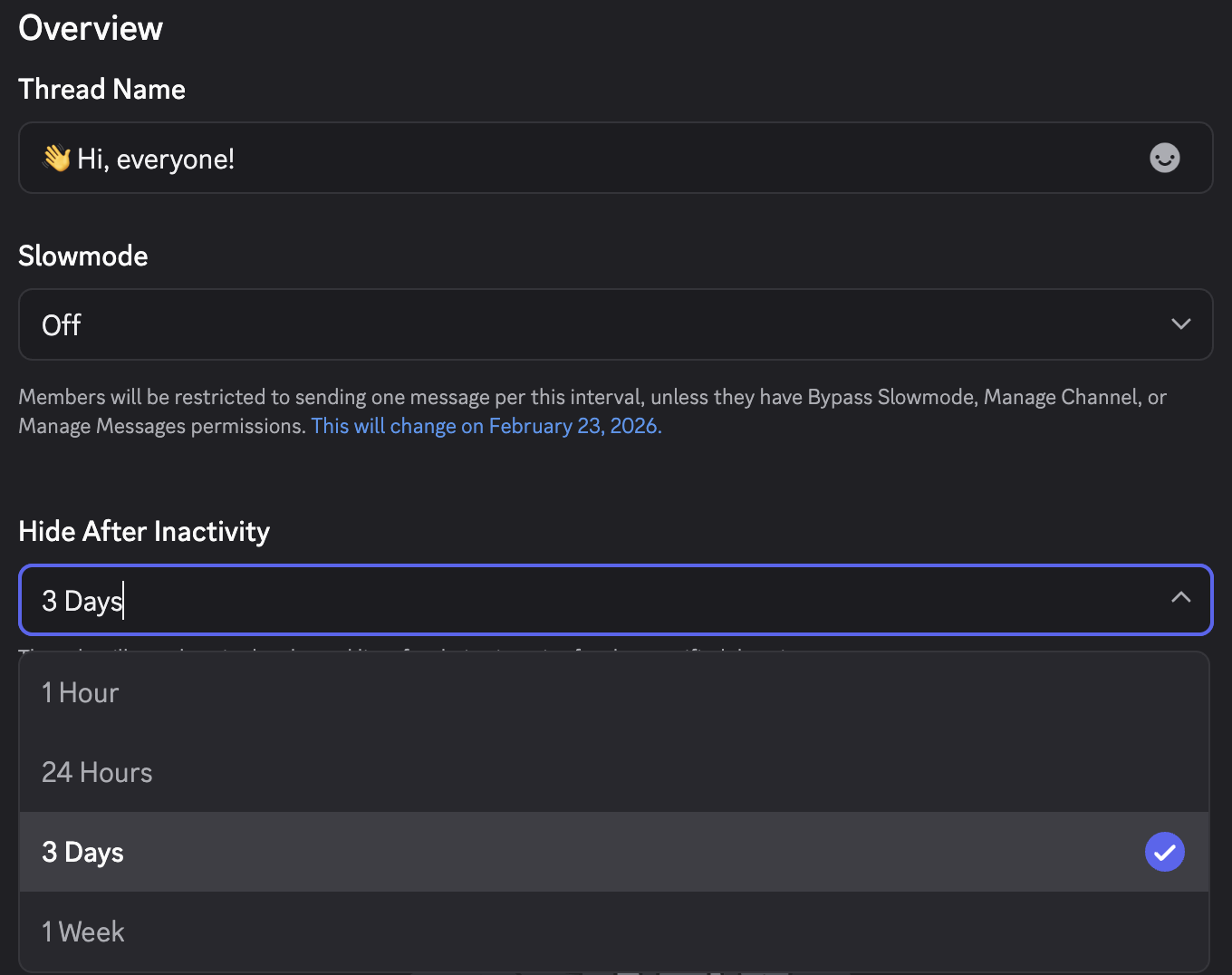 Editing a thread in Discord
