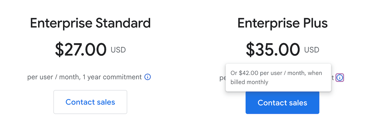 Google Workspace Enterprise pricing