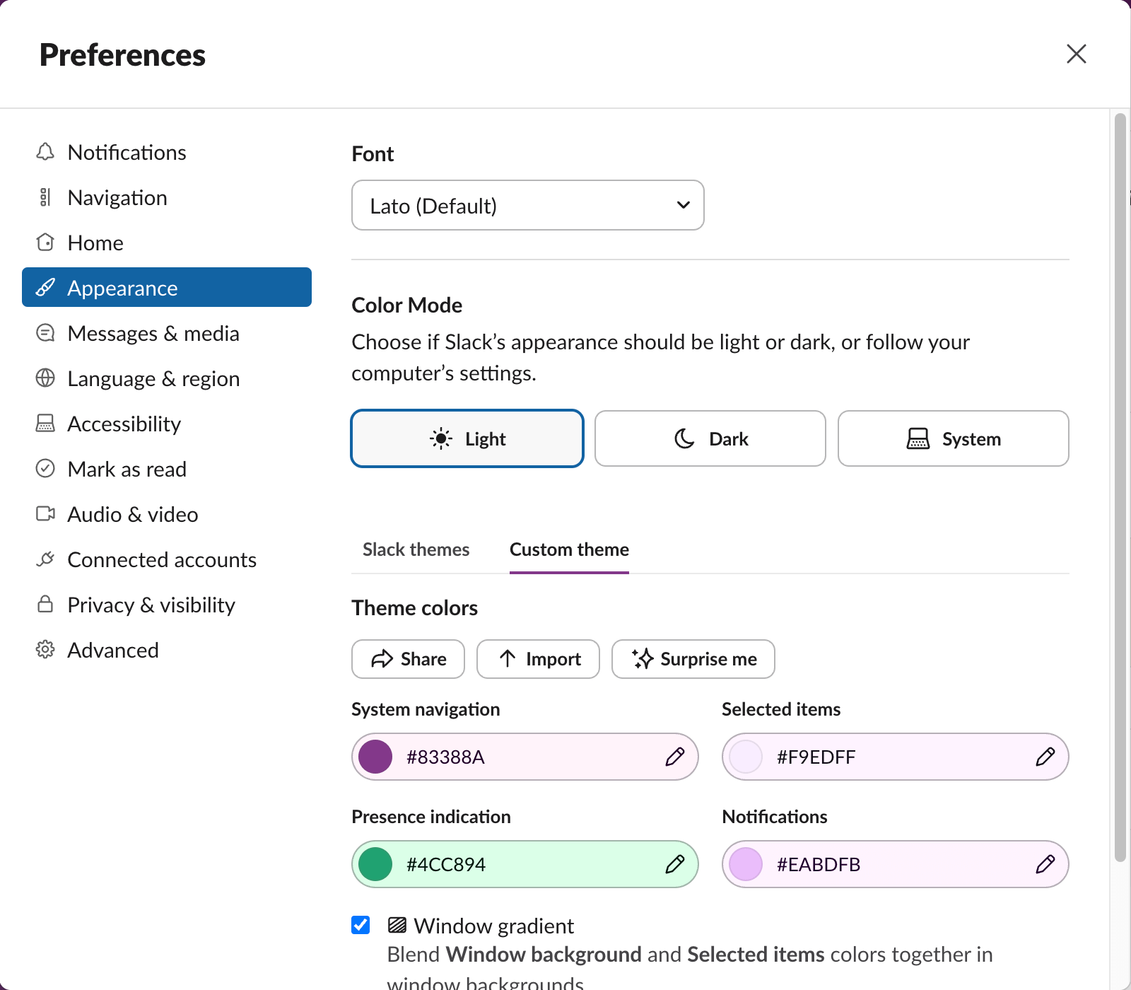 Making a custom theme in Slack