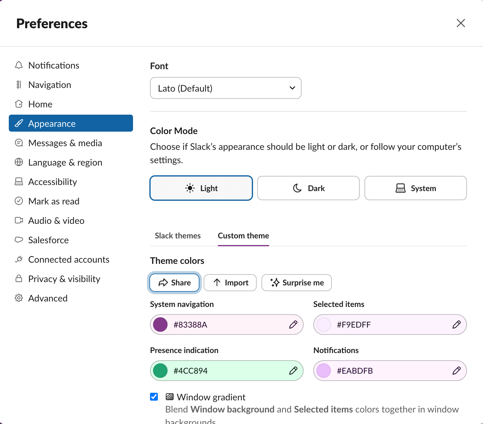 Making a custom theme in Slack