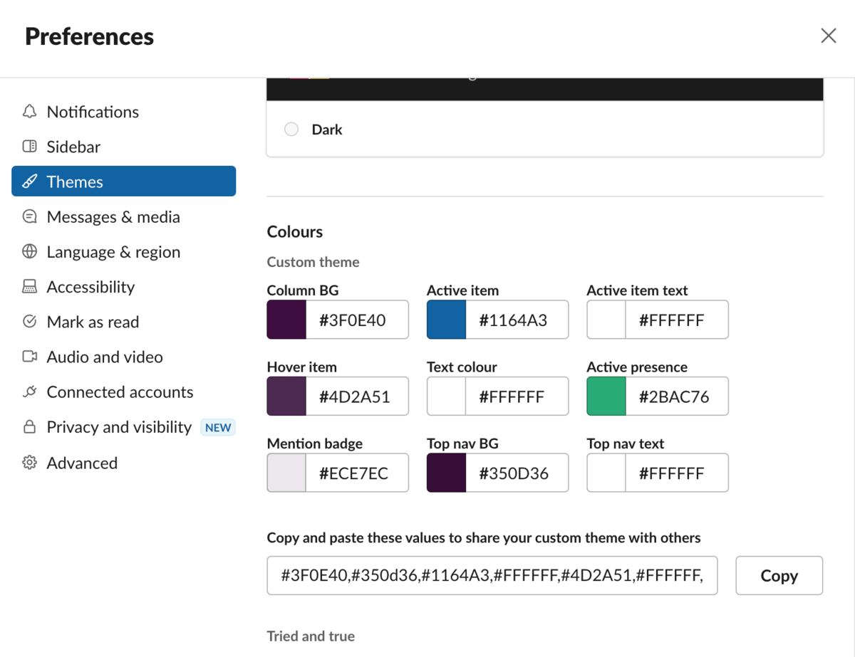 Making a custom theme in Slack