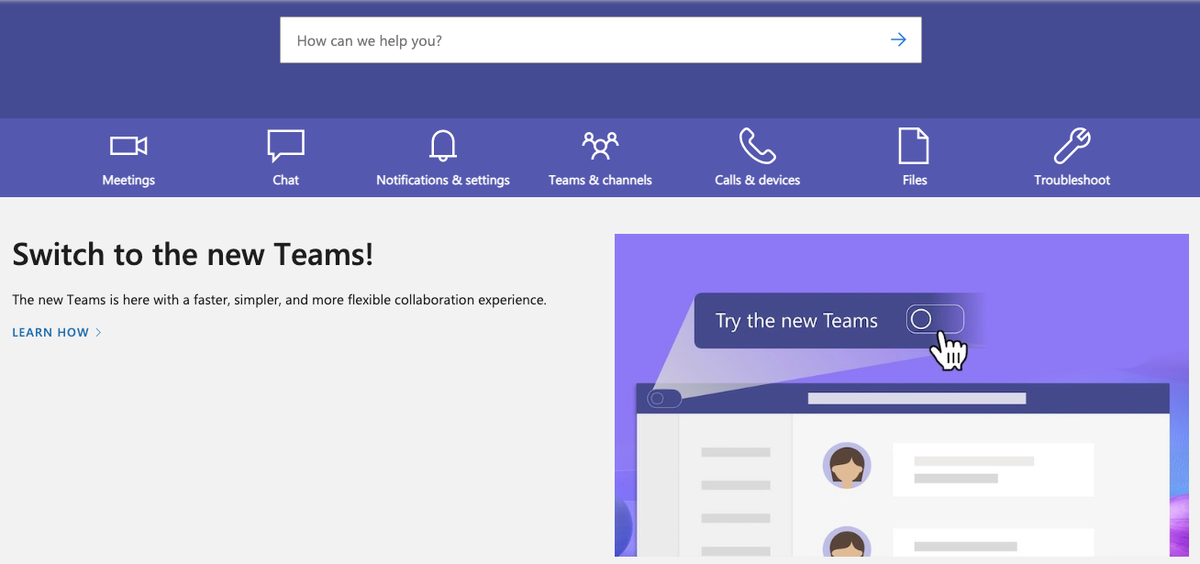 Microsoft Teams' help and learning