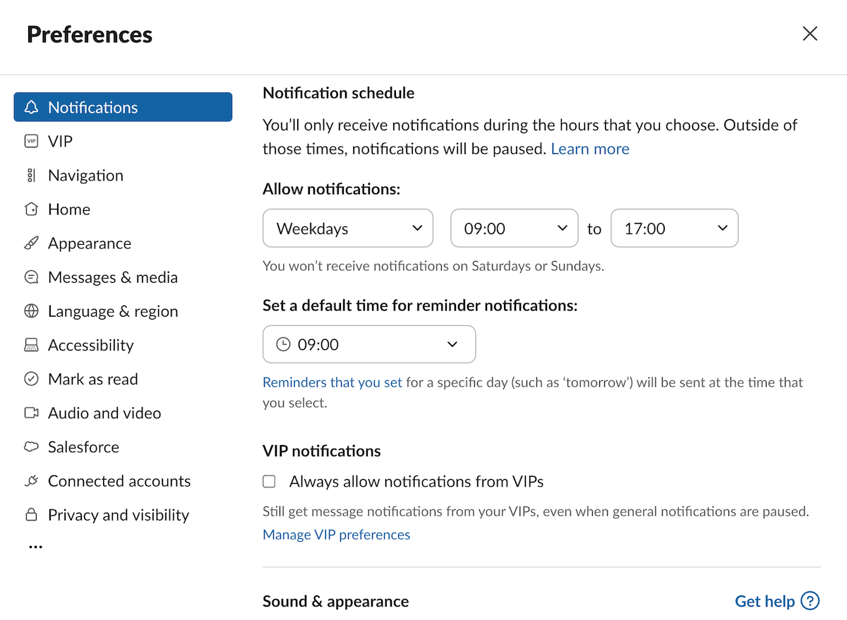 Notification preferences in Slack
