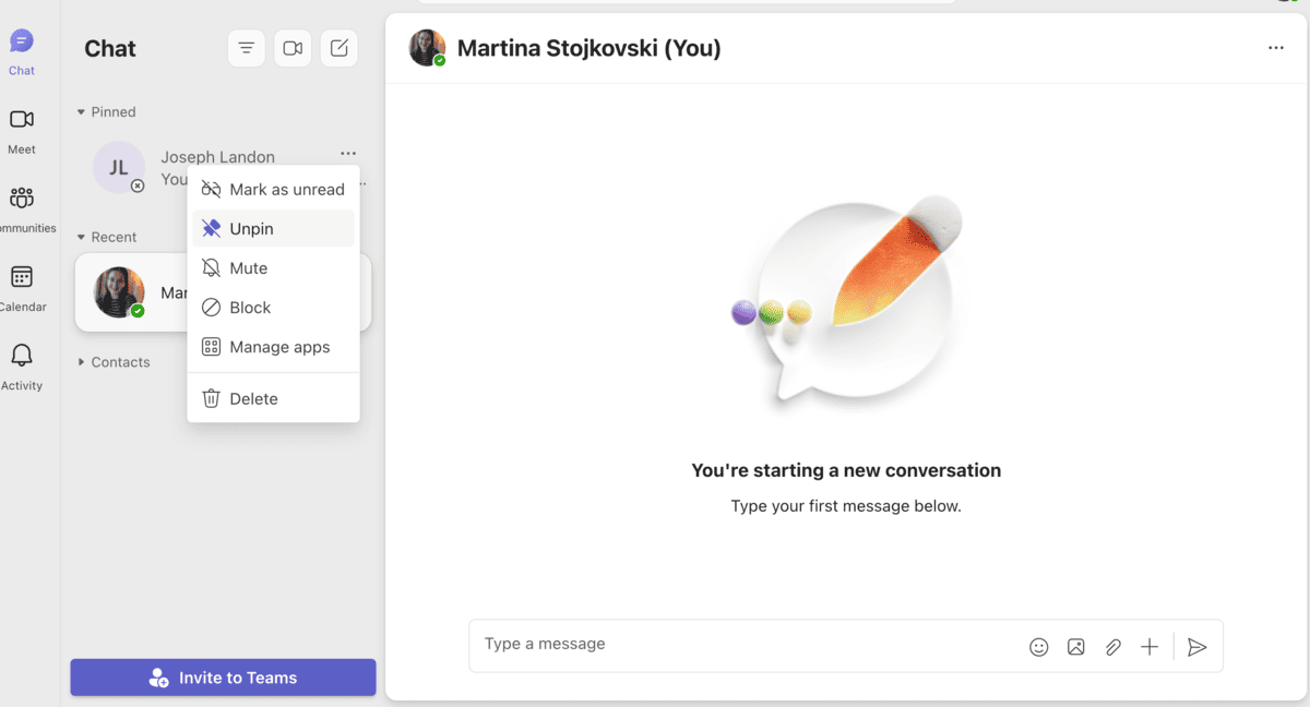 Pin conversations you don’t want to miss in Microsoft Teams