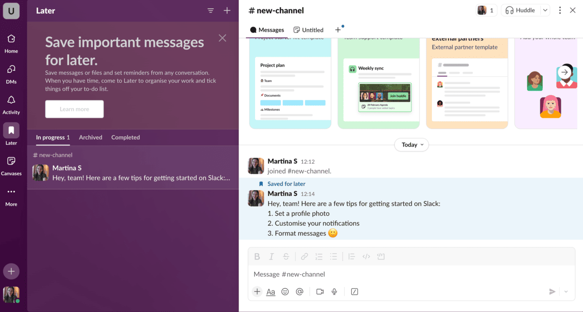 Save messages for later in Slack