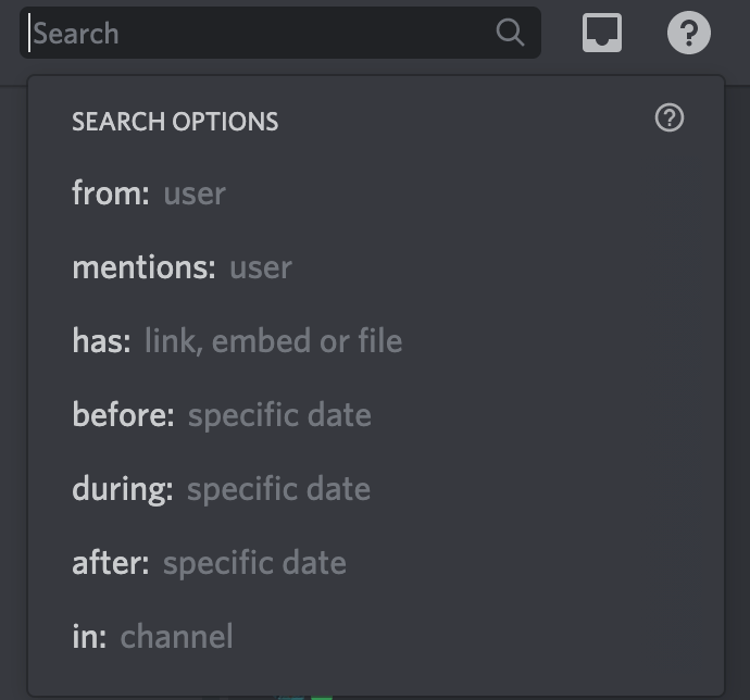 Search options in Discord