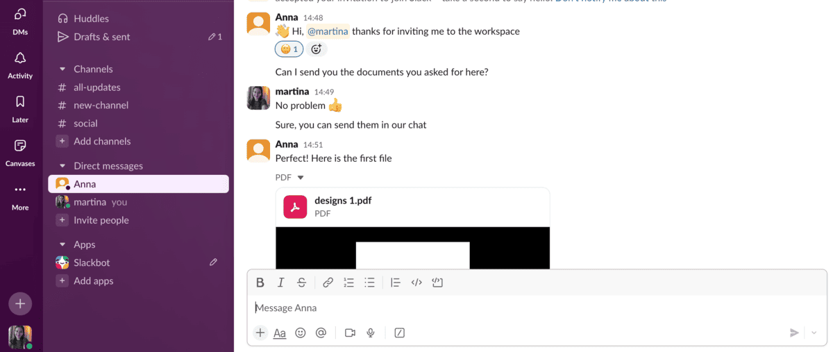 Send instant messages in Slack