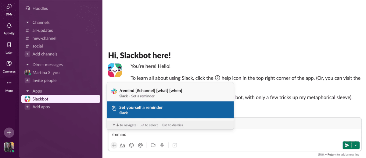 Set reminders for yourself and your team in Slack with slash commands