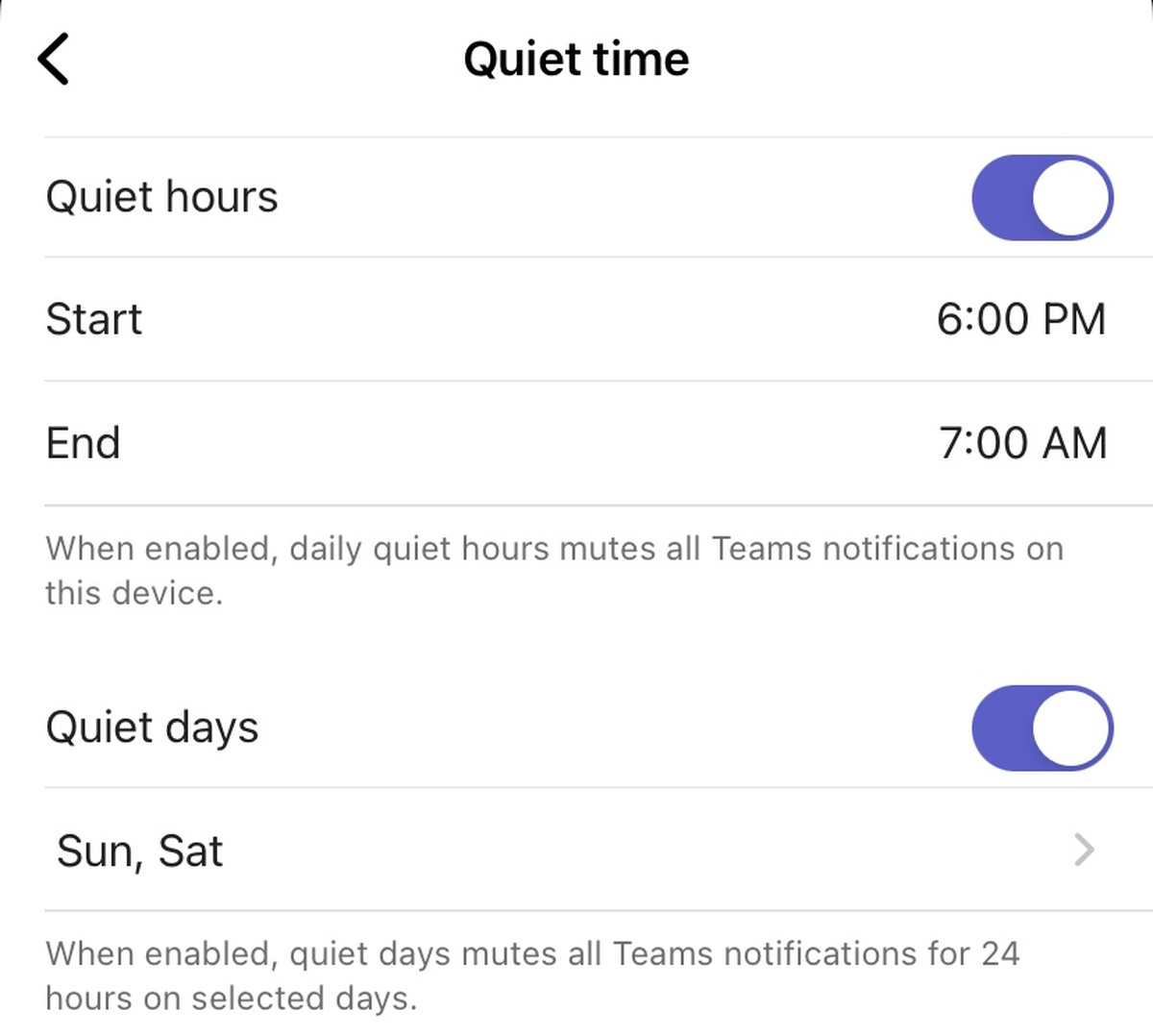 Setting Quiet hours in Microsoft Teams