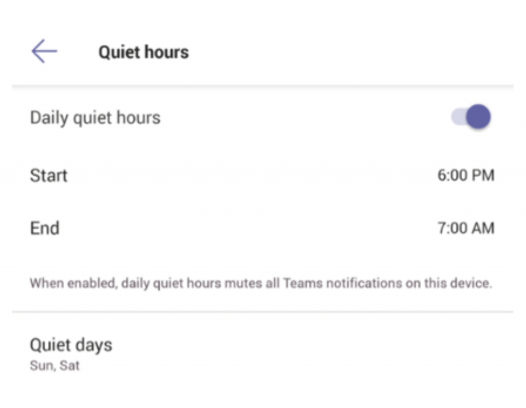 Setting Quiet hours in Microsoft Teams