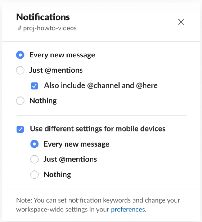 Setting your notifications in Slack