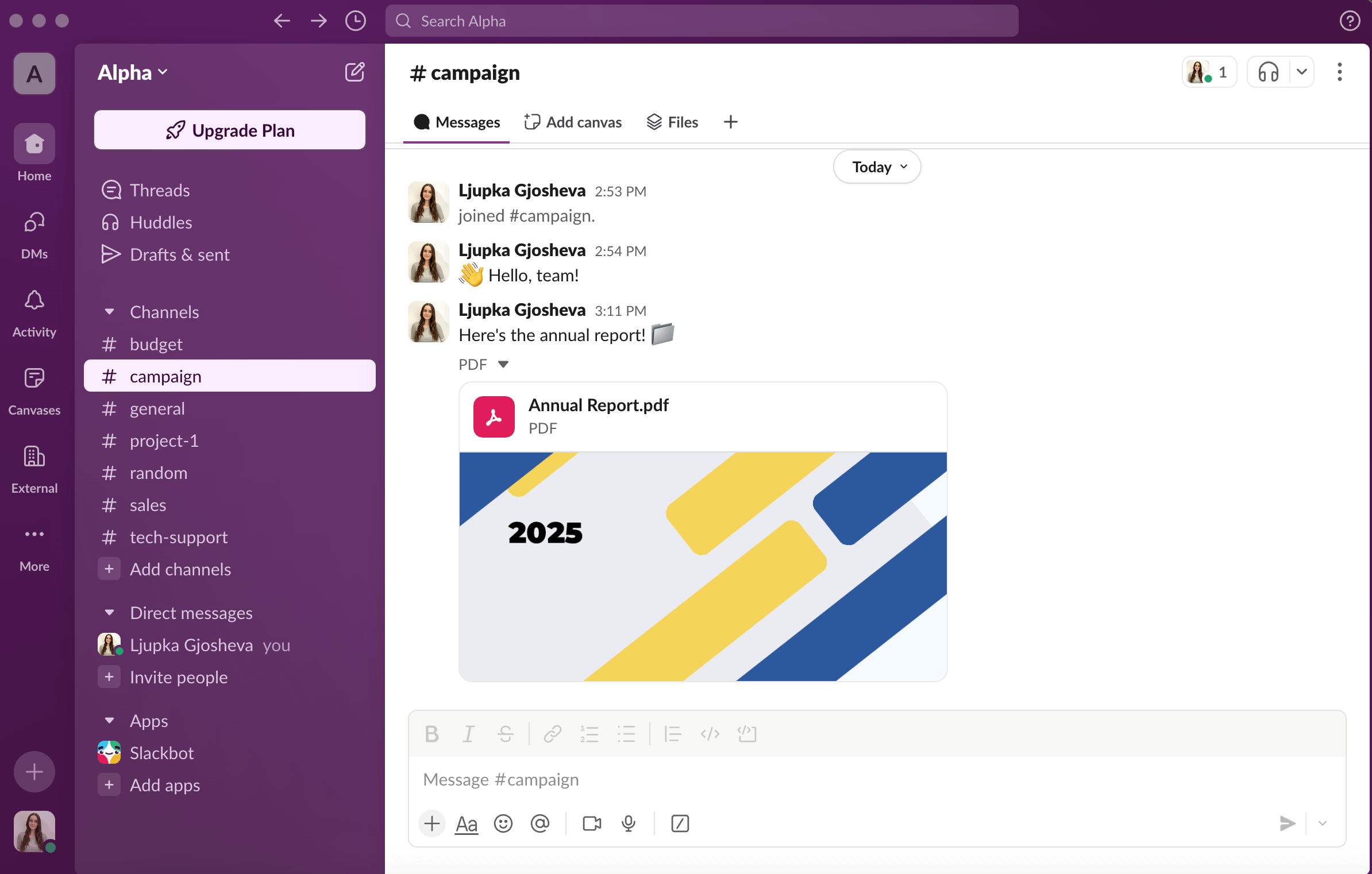 Sharing a file in Slack