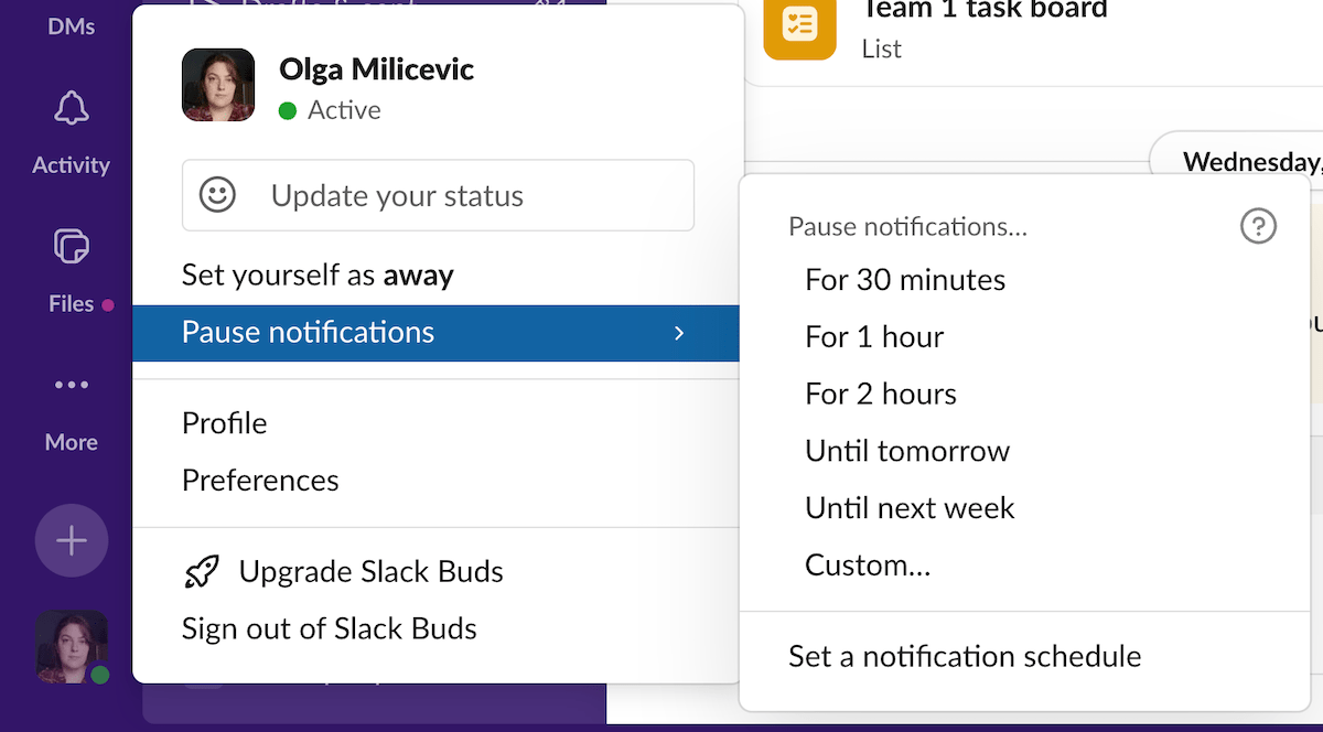 Slack notification pausing and scheduling