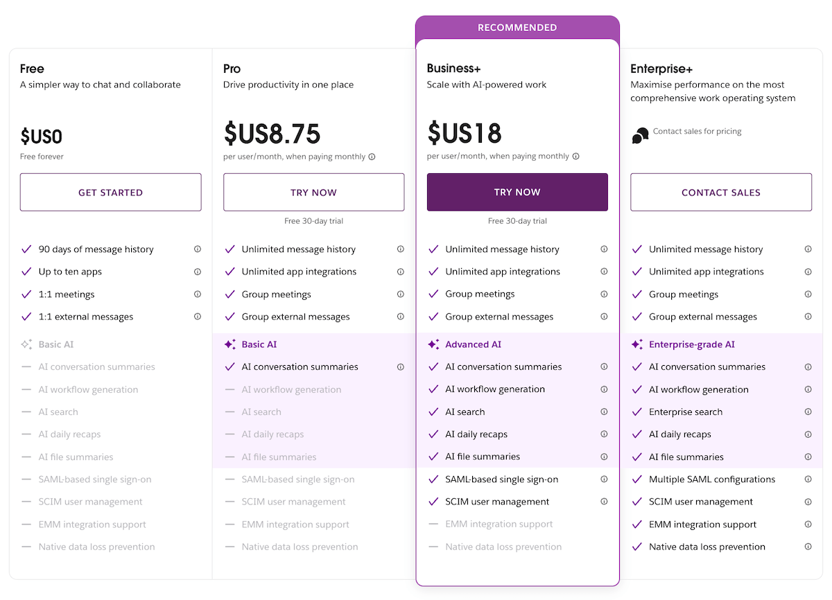 Slack pricing