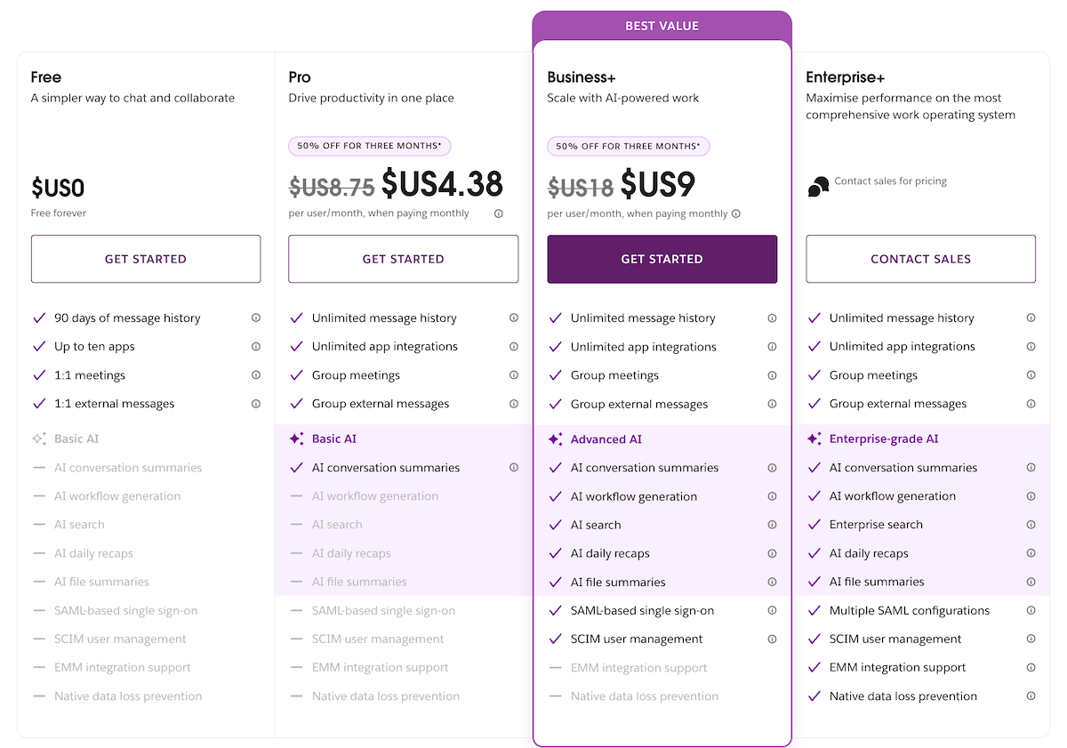 Slack pricing