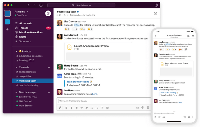 Slack’s dashboard view