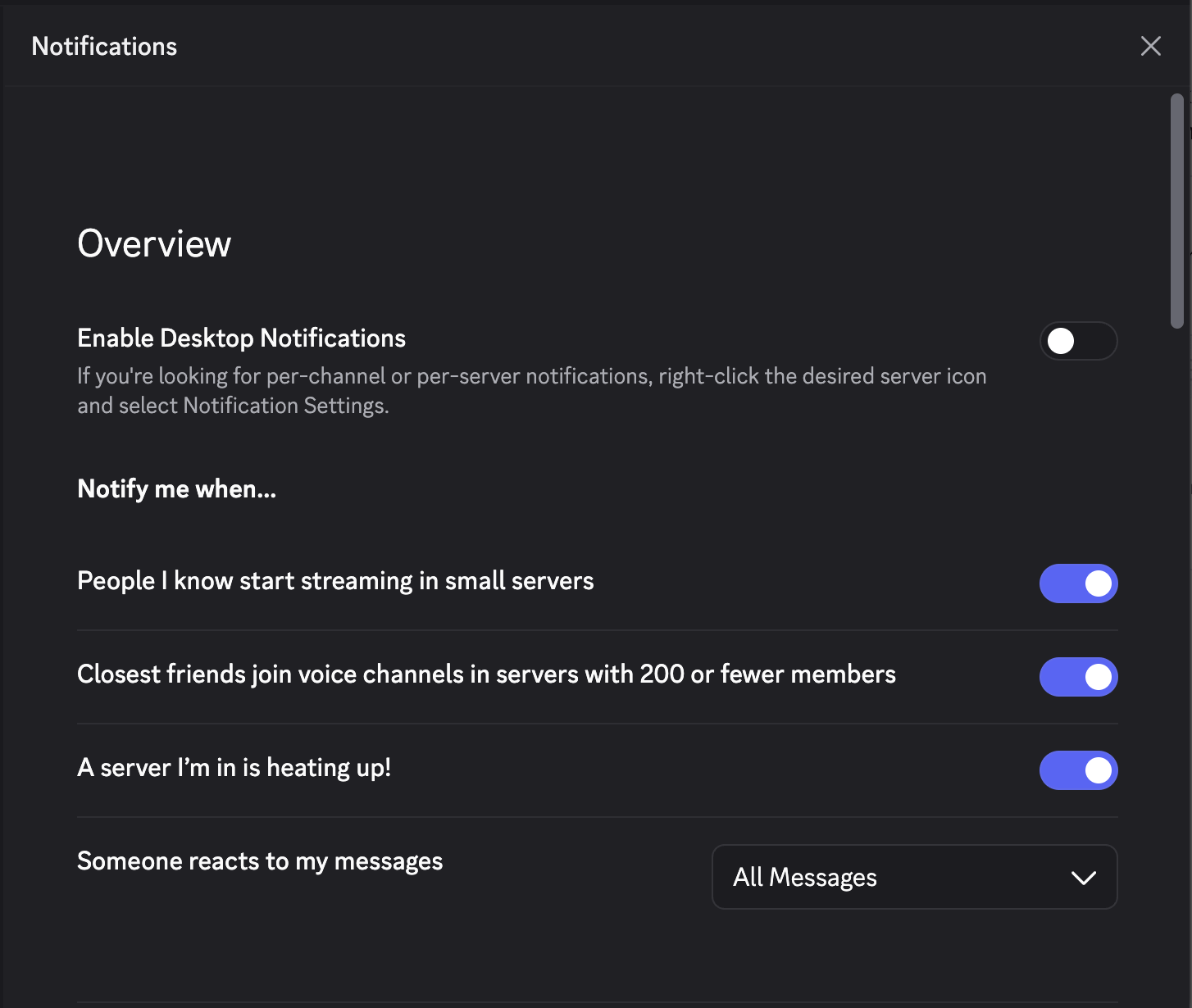 Some notification settings in Discord