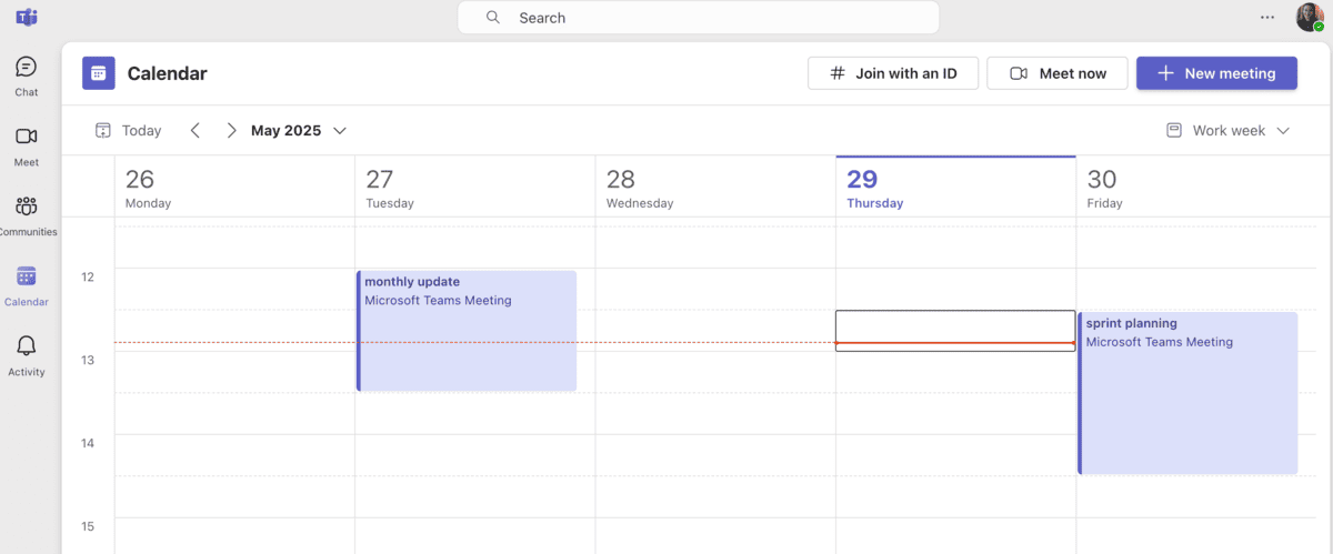 Teams packs all features in the left-hand panel