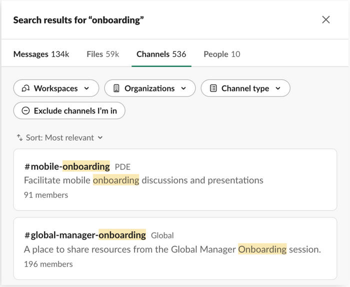 The search option in Slack