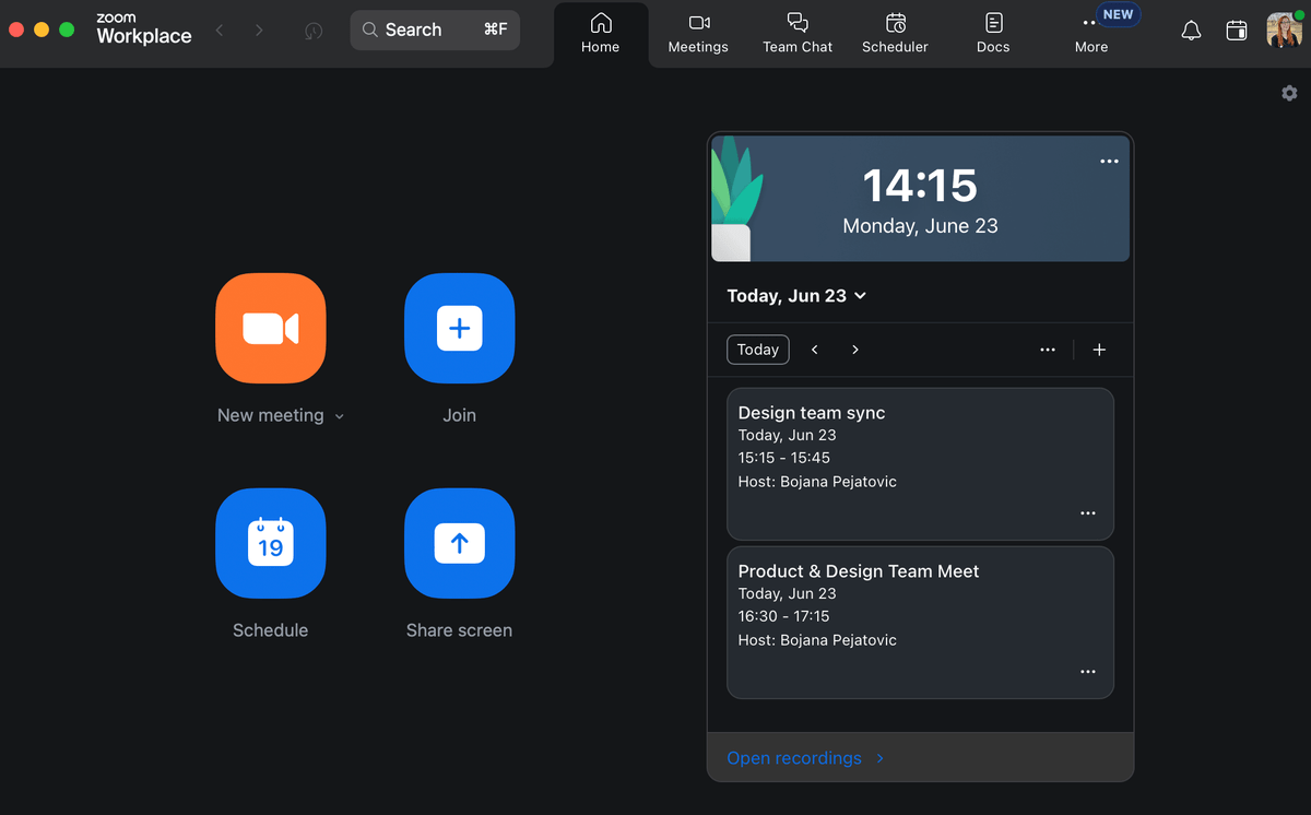 Zoom interface