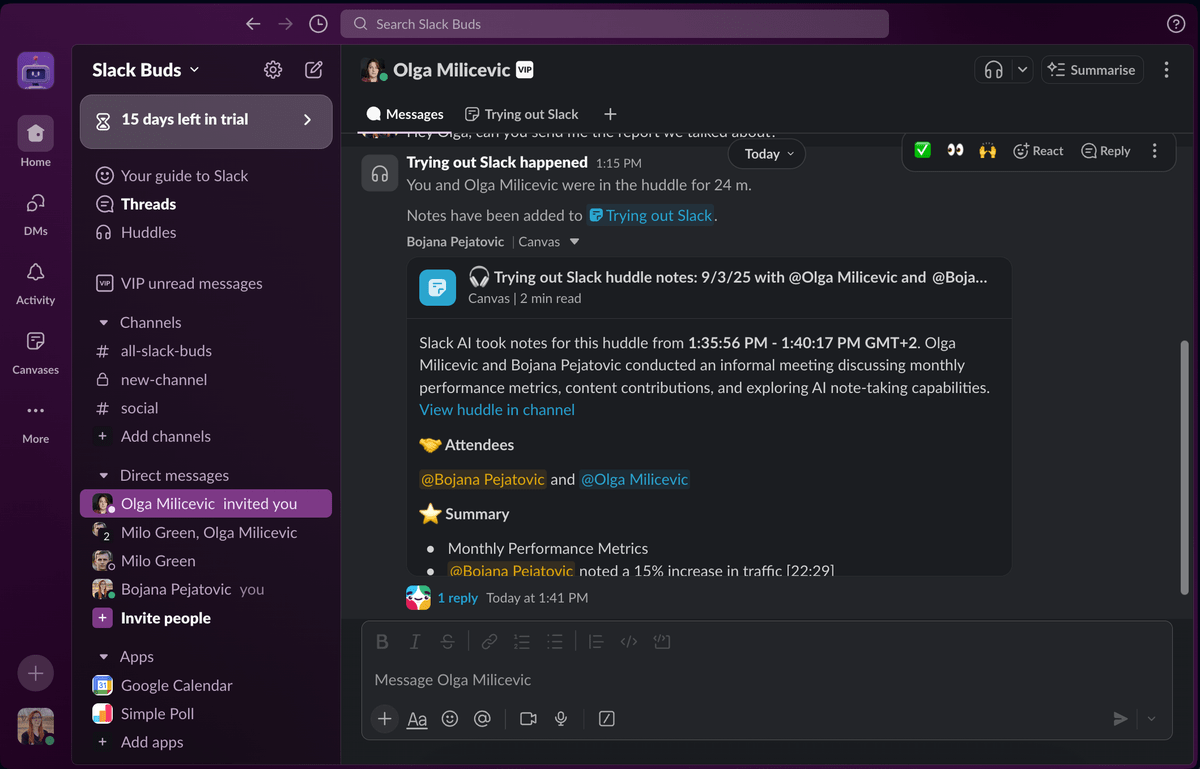 AI-powered meeting notes in Slack