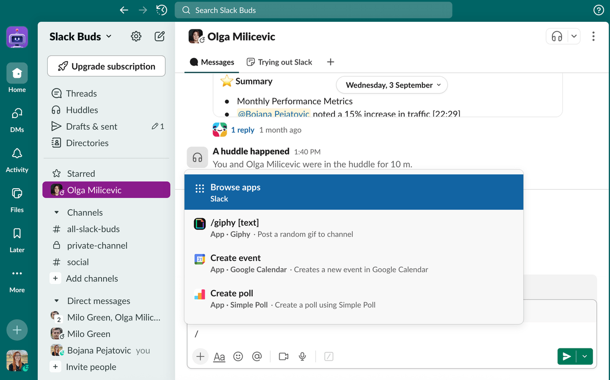Adding integrations in Slack