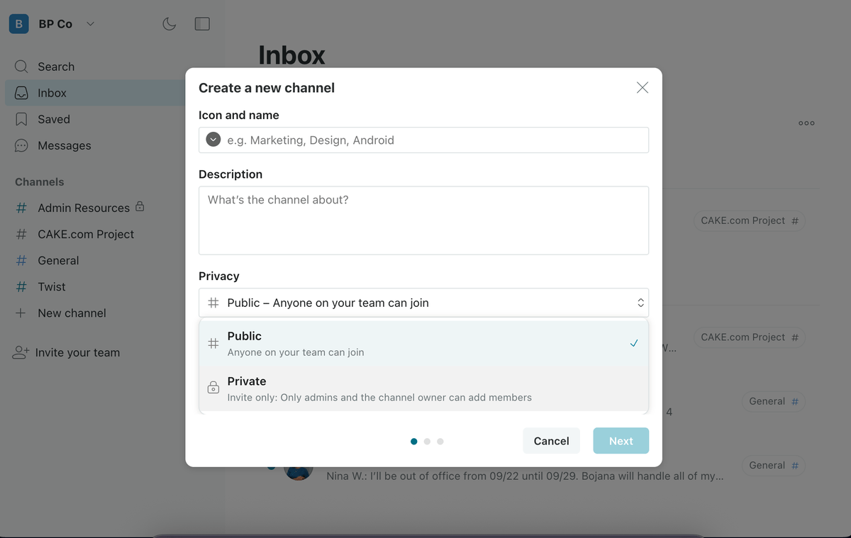 Creating new channels in Twist is easy