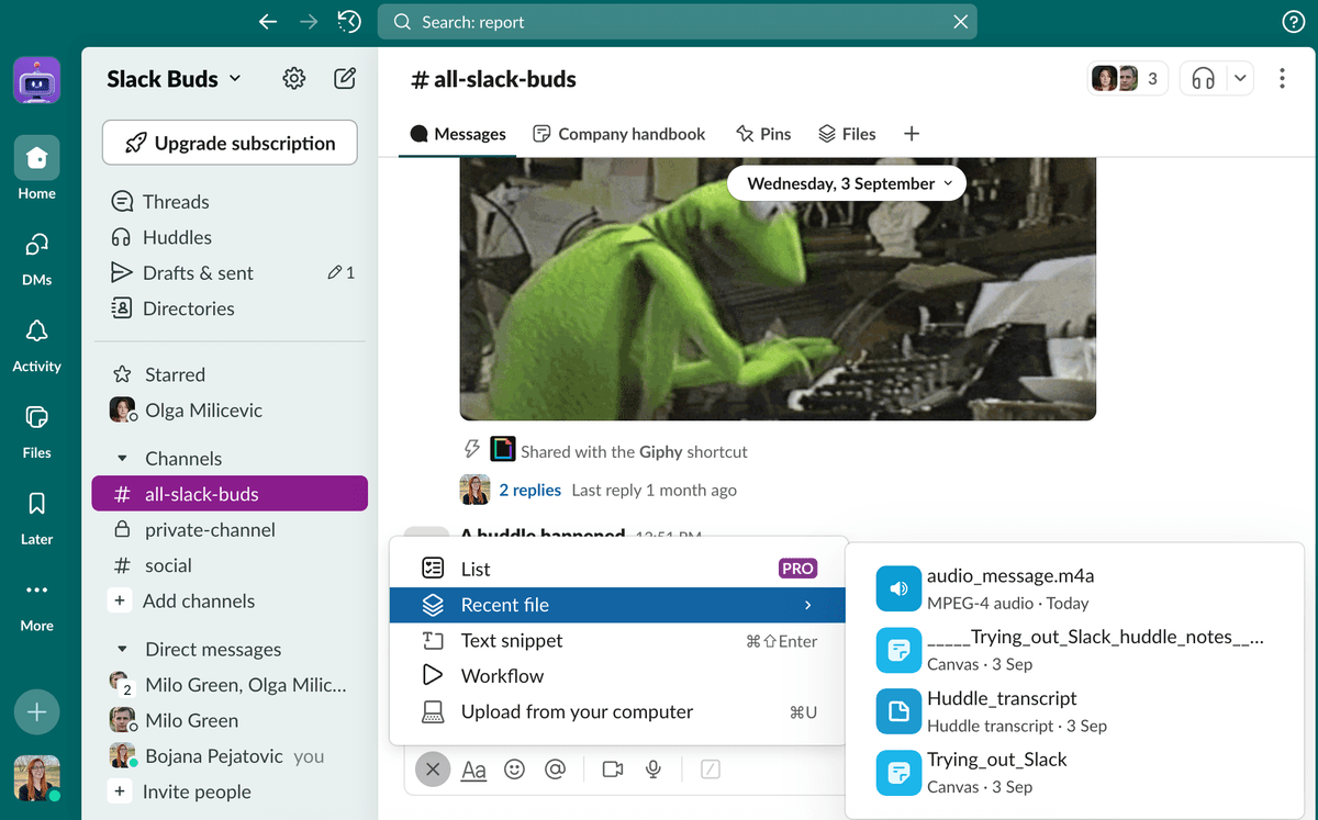 File sharing in a Slack channel