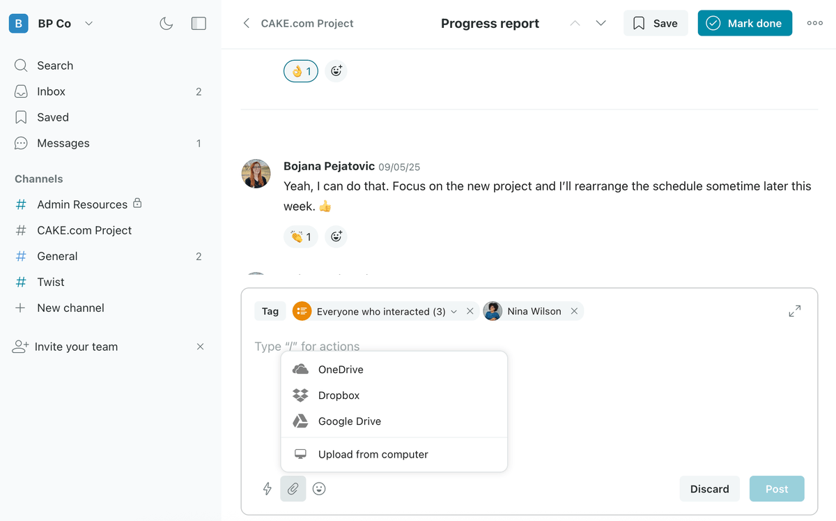 File sharing in a Twist thread
