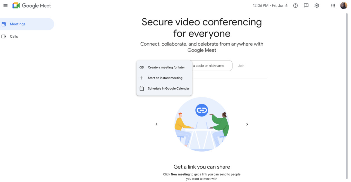 Google Meet homepage