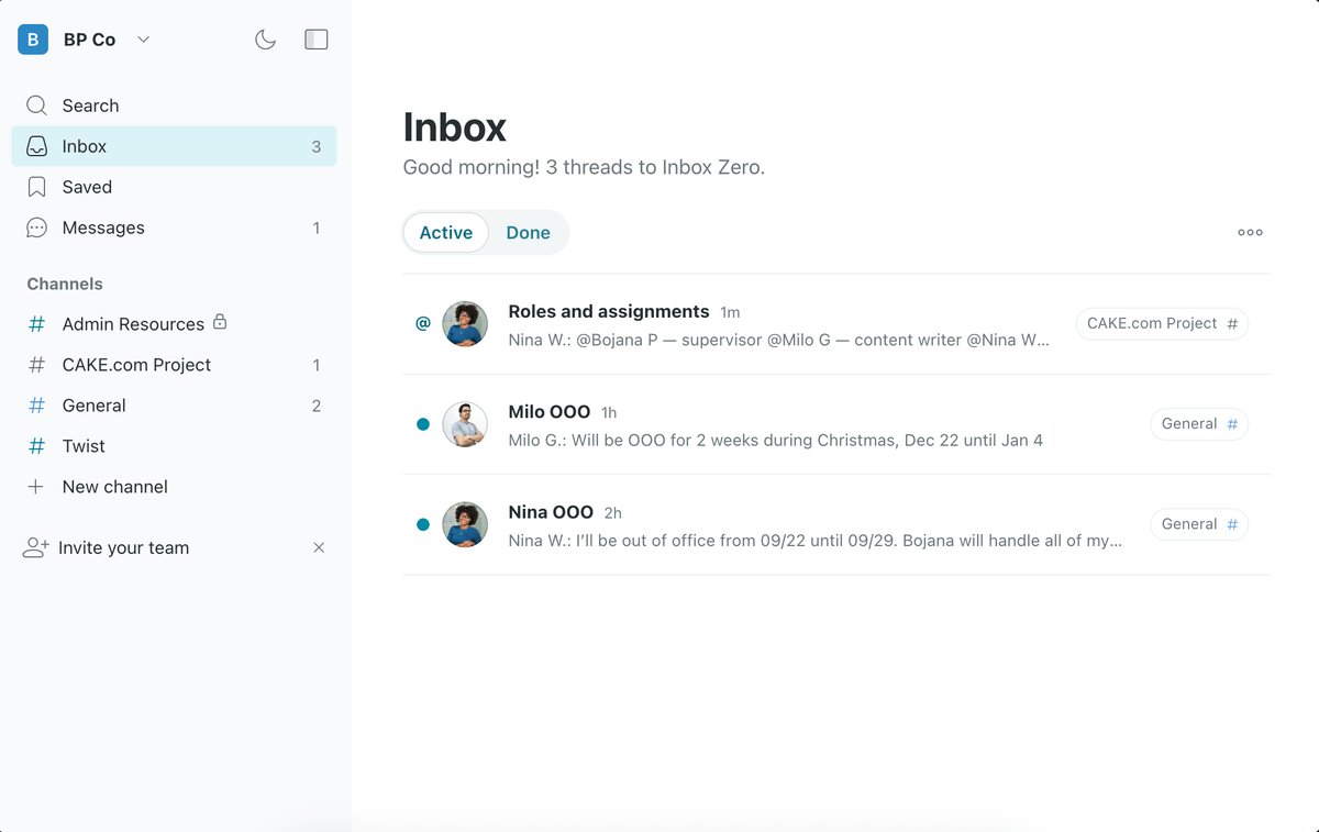Inbox in Twist acts as a notification center