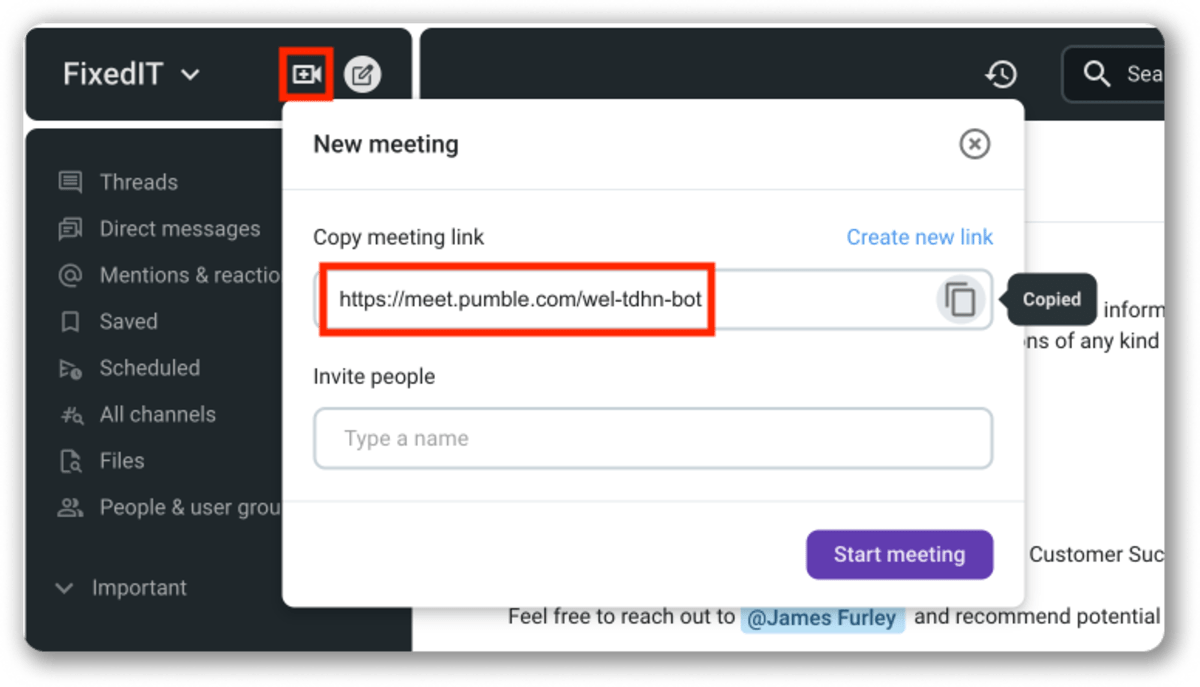 Meeting links in Pumble