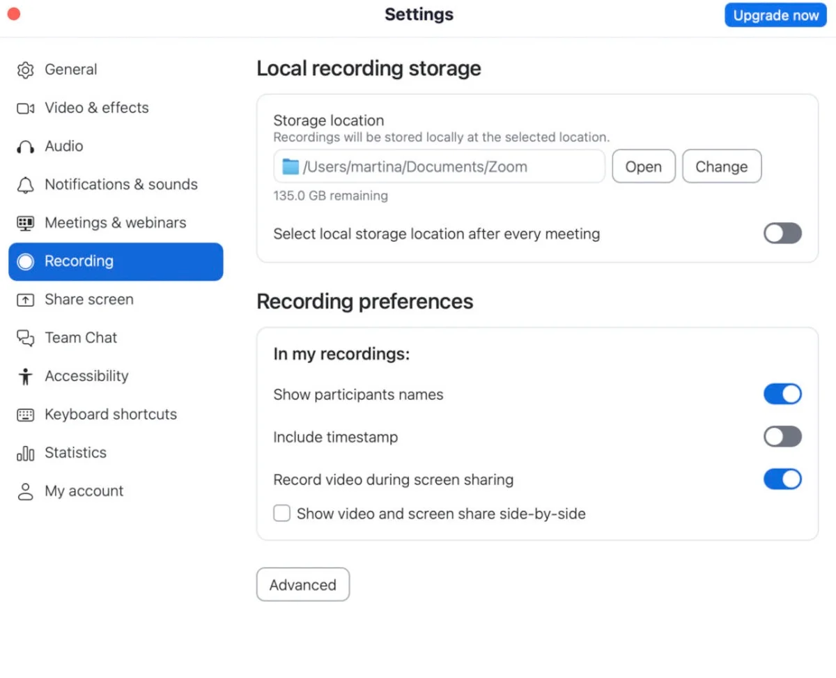 Record meetings in Zoom