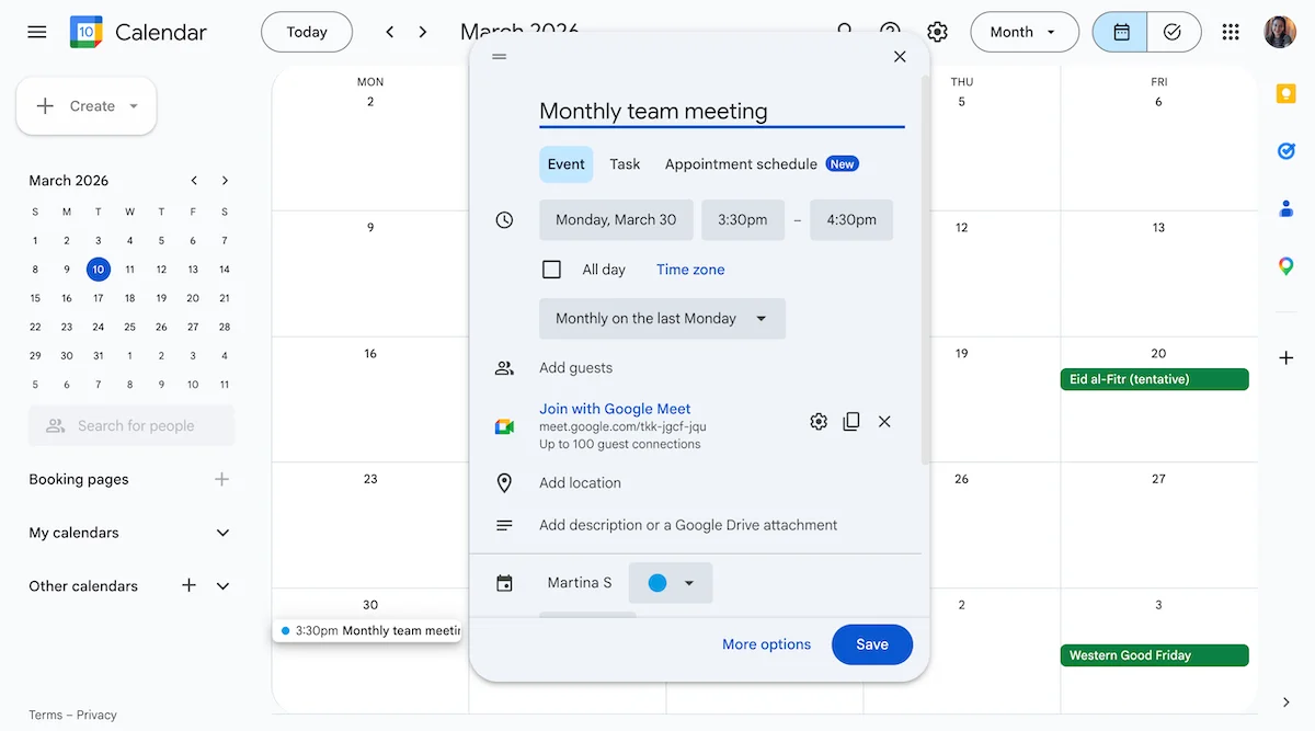 Schedule meetings in Google Calendar