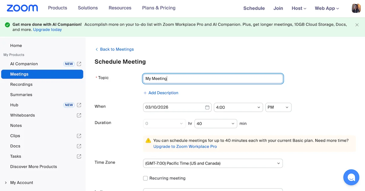 Schedule meetings in Zoom
