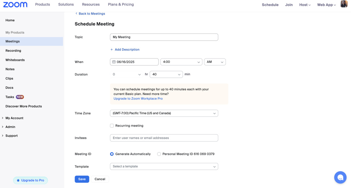 Schedule meetings in Zoom