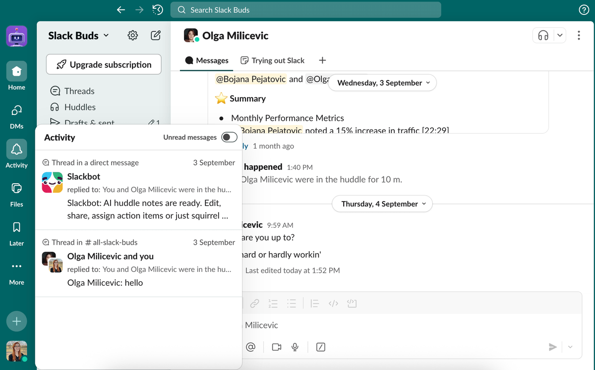 Slack Activity section is one of the spots where you can see your notifications
