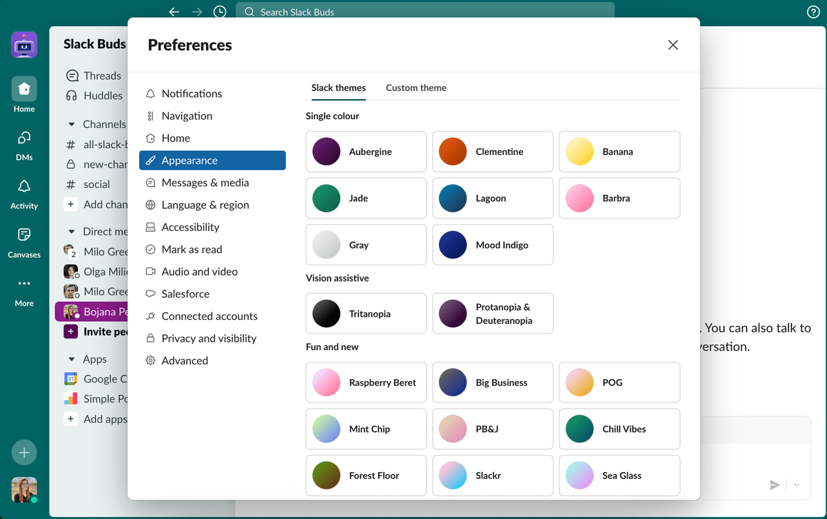 Slack offers a wide variety of options for customization