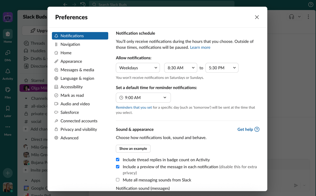 Slack’s notification settings