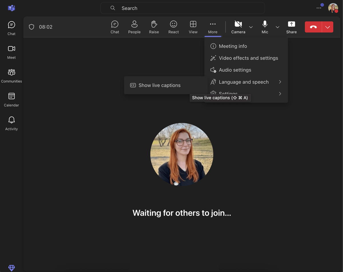 Turning on live captions in MS Teams is easy and you can do it before the meeting starts