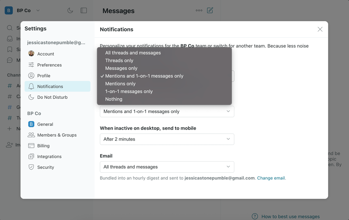 Twist notifications settings