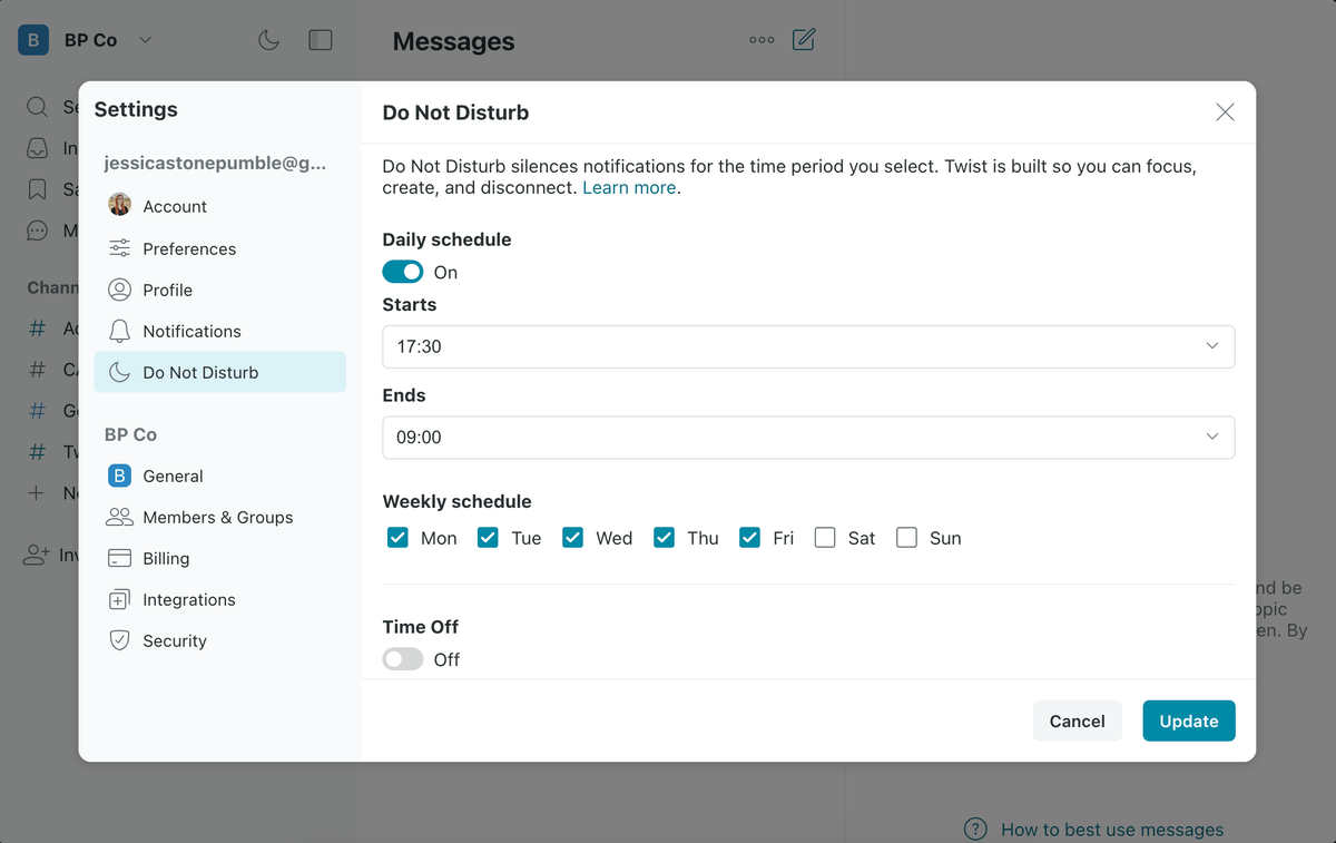 Twist’s Do Not Disturb settings