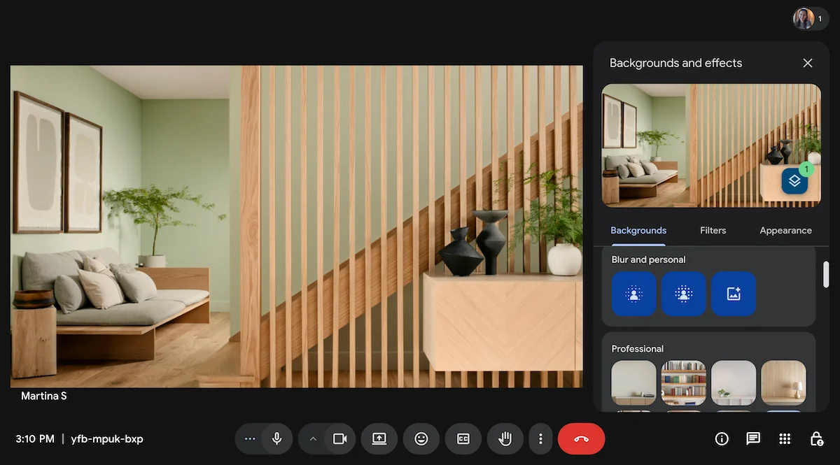 Using backgrounds and effects in Google Meet