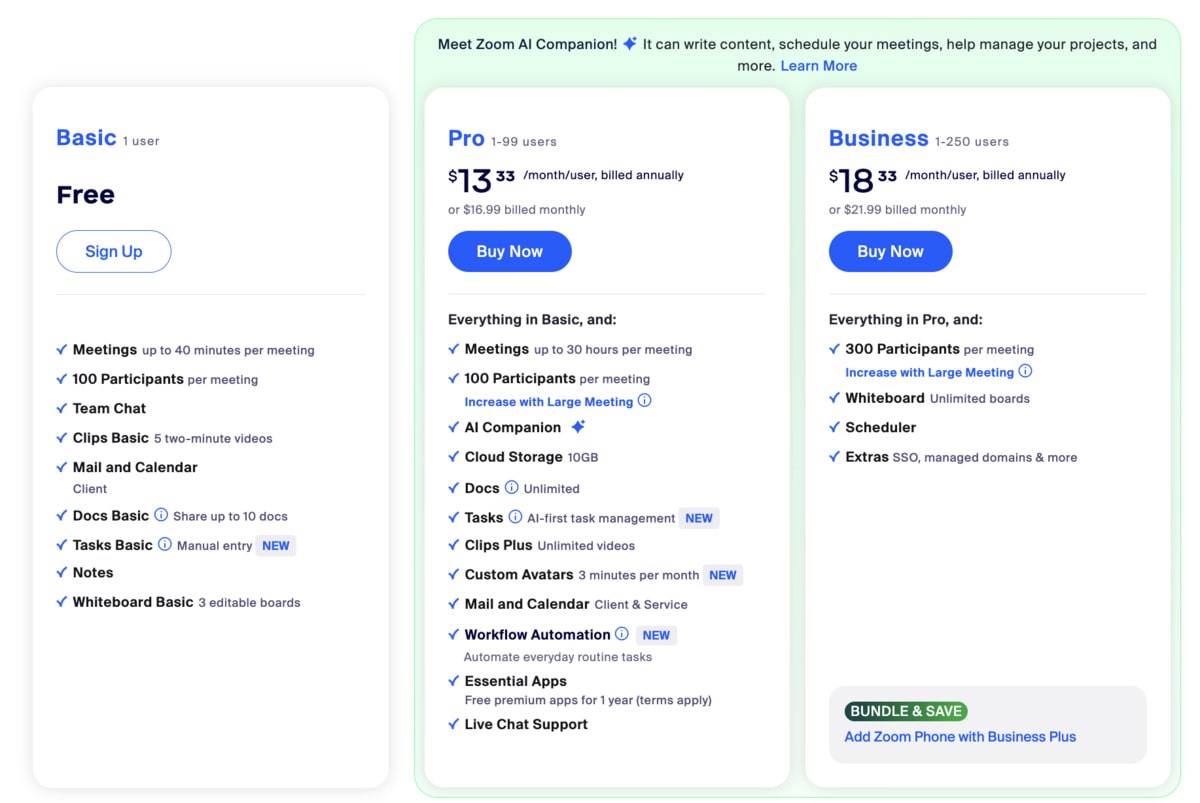 Zoom pricing