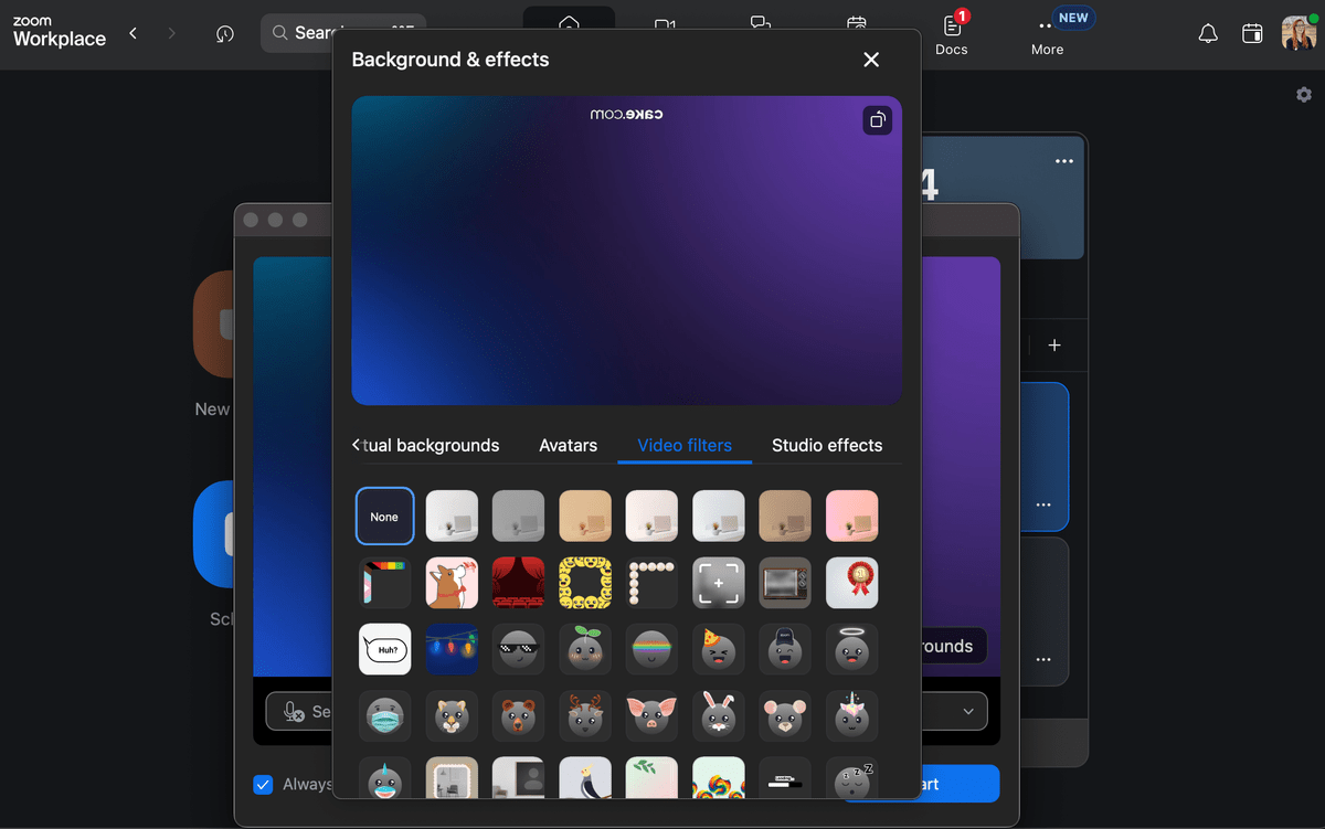 Zoom virtual background selection
