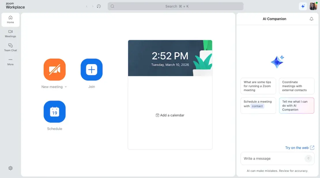 Zoom web app interface
