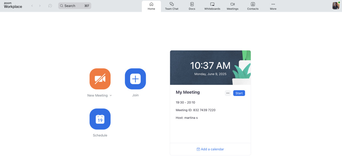 Zoom web app interface