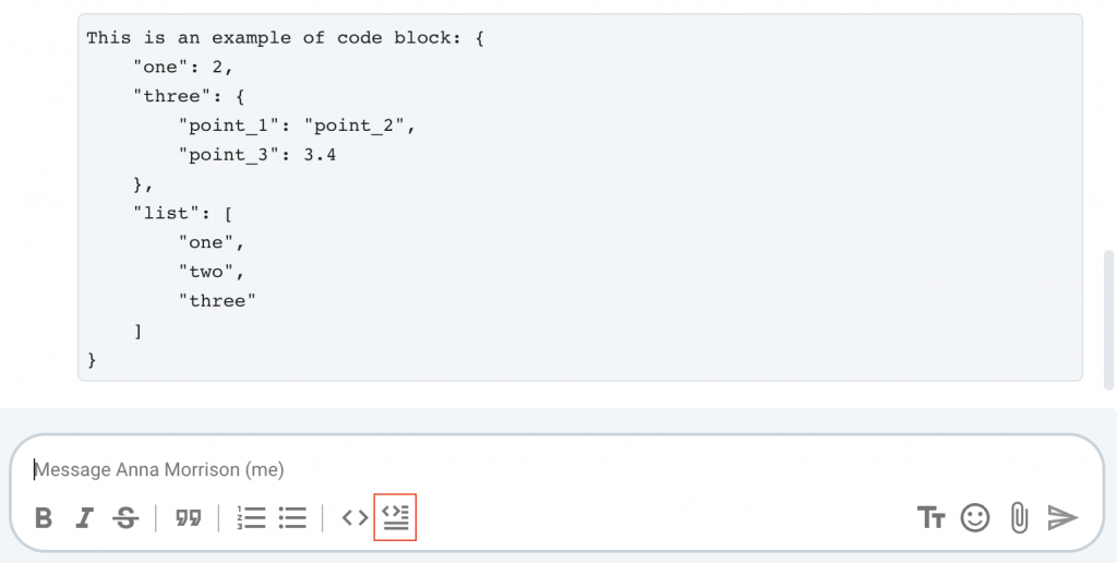 code block formatting