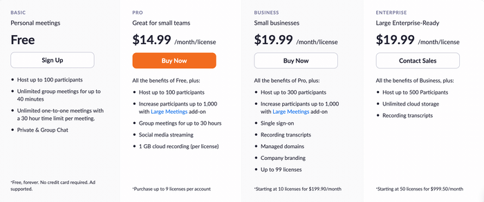 Zoom pricing plans  